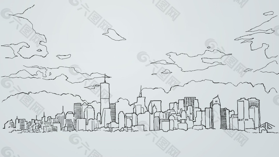 手绘城市线描