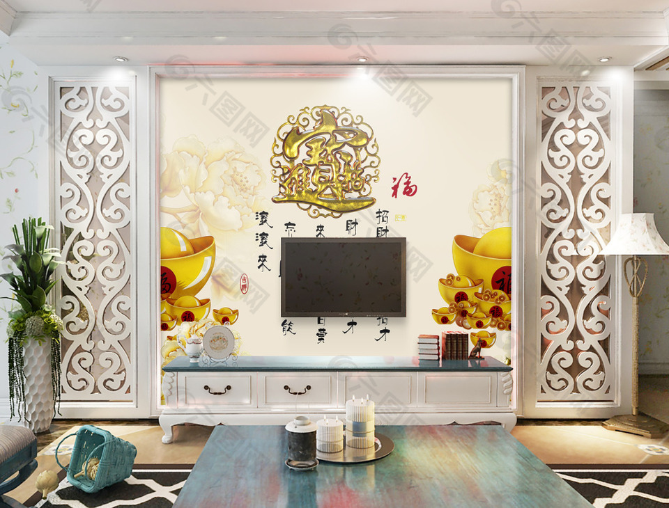 金色元素装饰背景墙