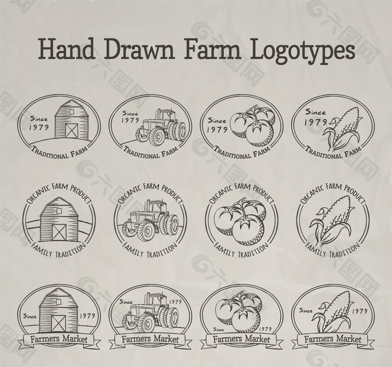 12款手绘农场标志矢量素材