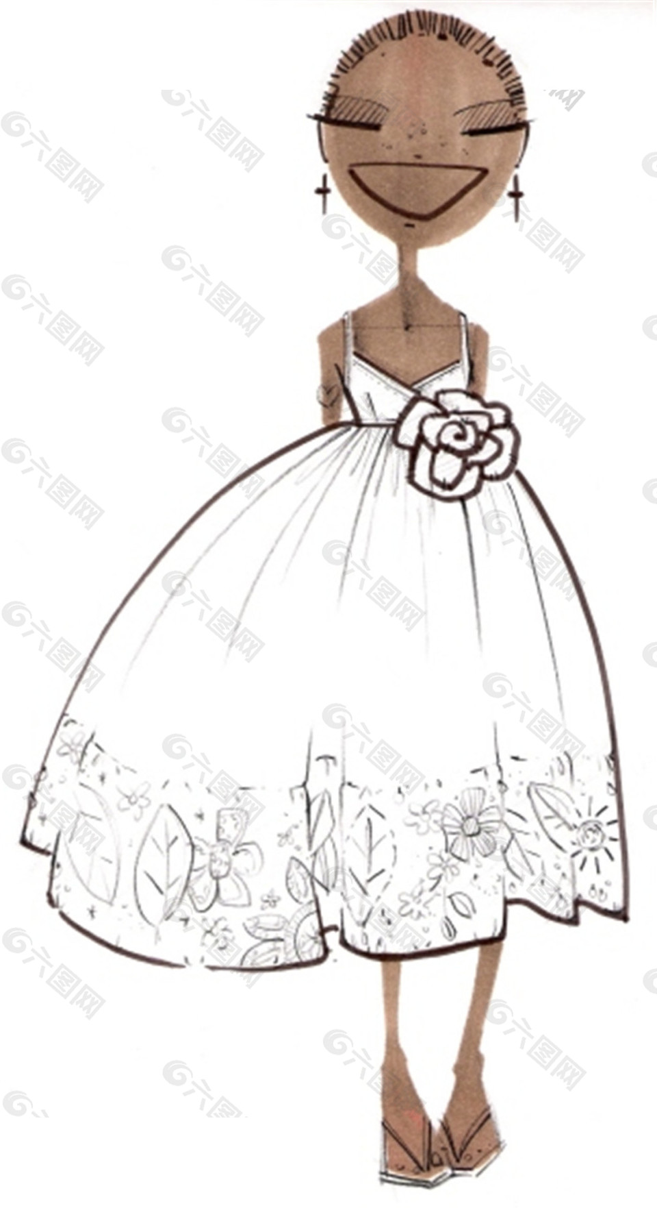 白色花朵吊带裙设计图
