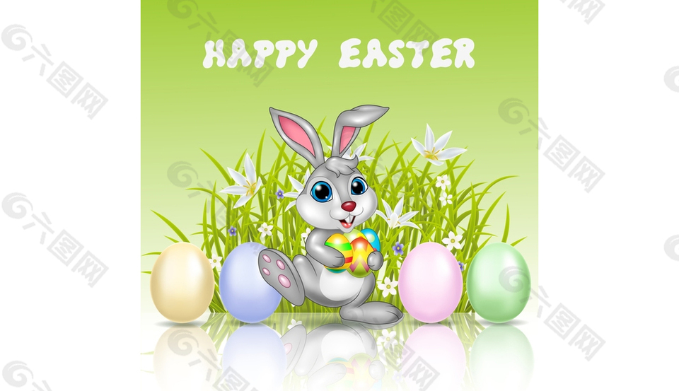 可爱兔子和复活节彩蛋矢量图
