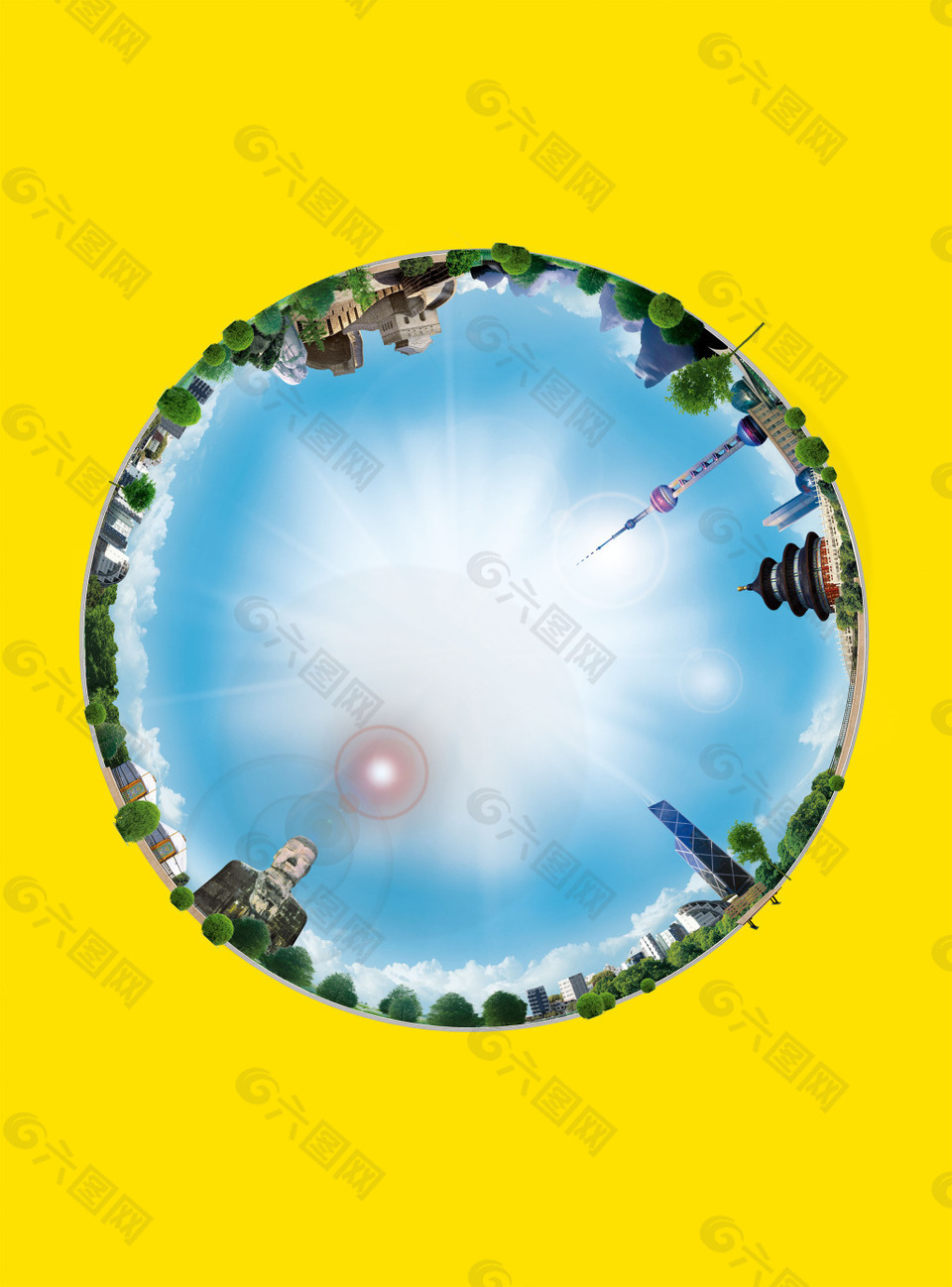 城市圆形缩略图广告背景