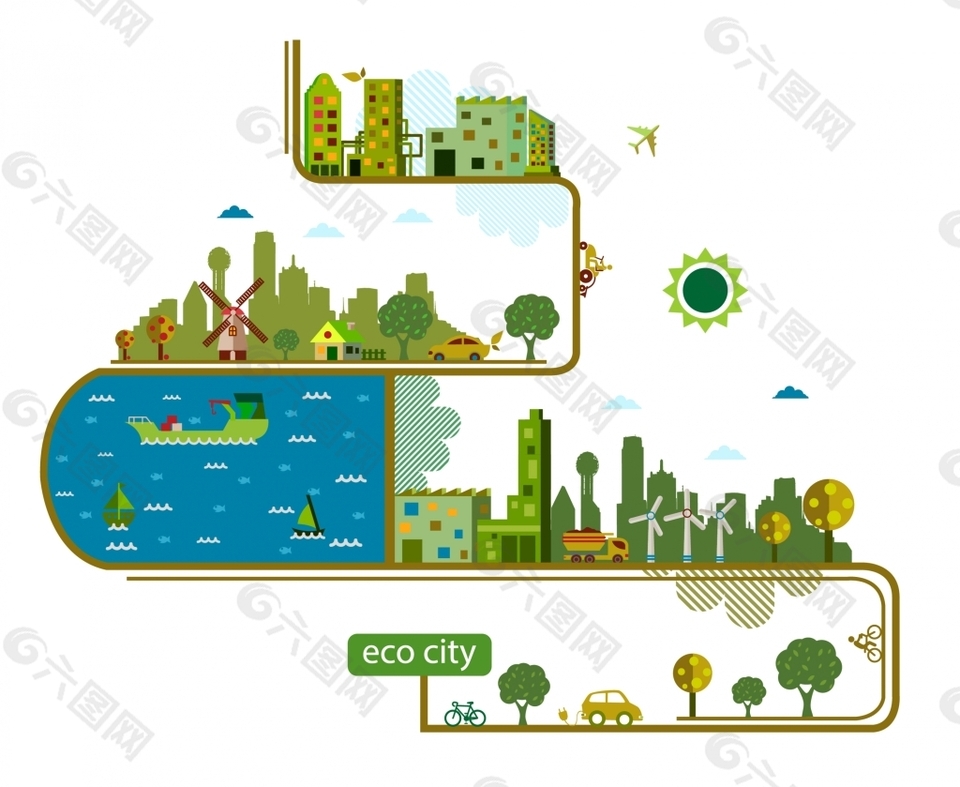 生态城市扁平插画