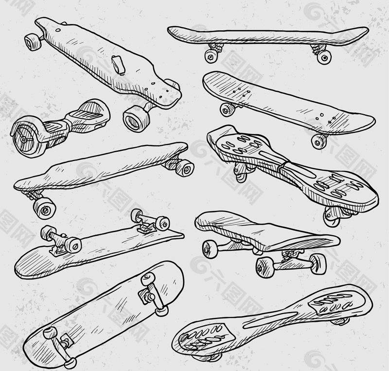 10款手绘滑板设计矢量素材