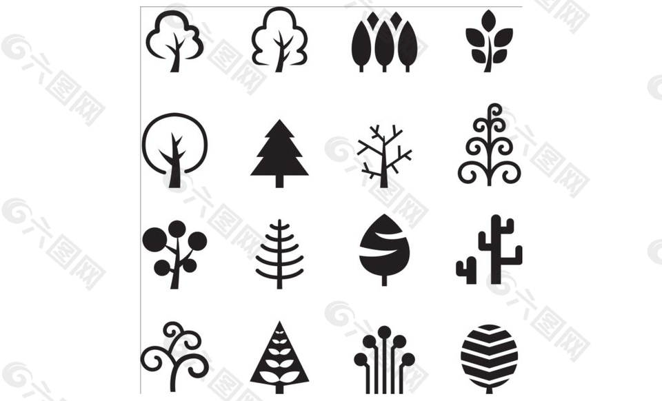 卡通树木图标集