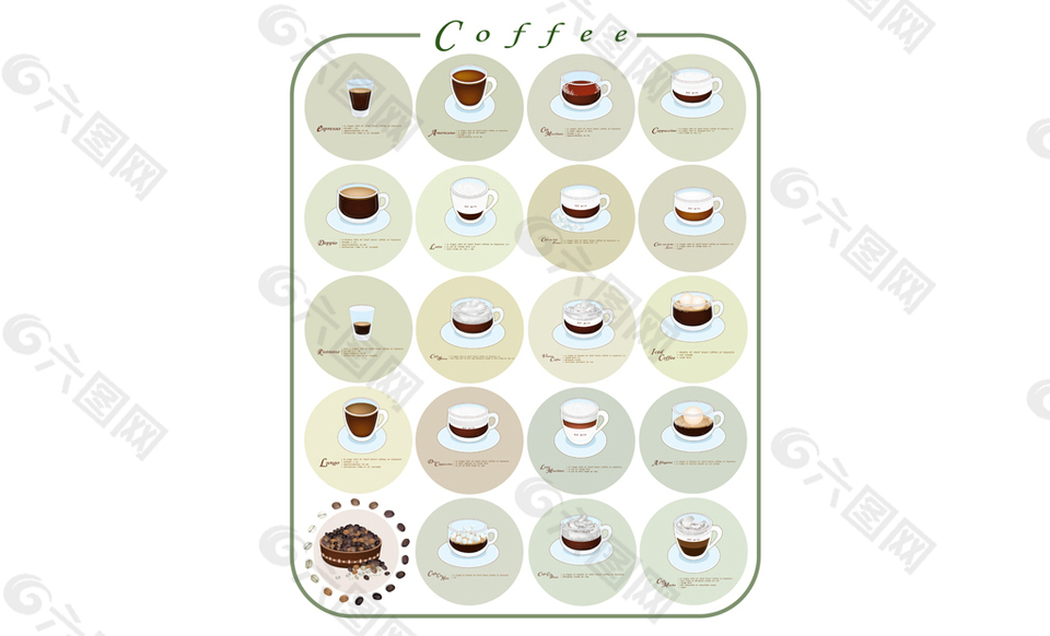 咖啡杯圆形图标矢量集
