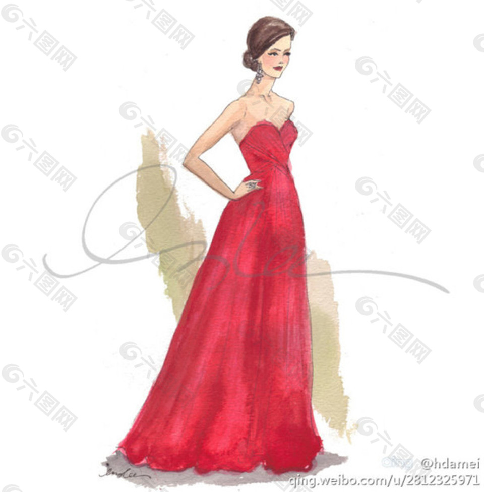 红色抹胸长裙设计图