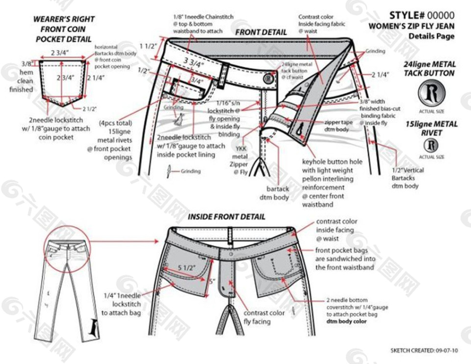 口袋长裤设计图