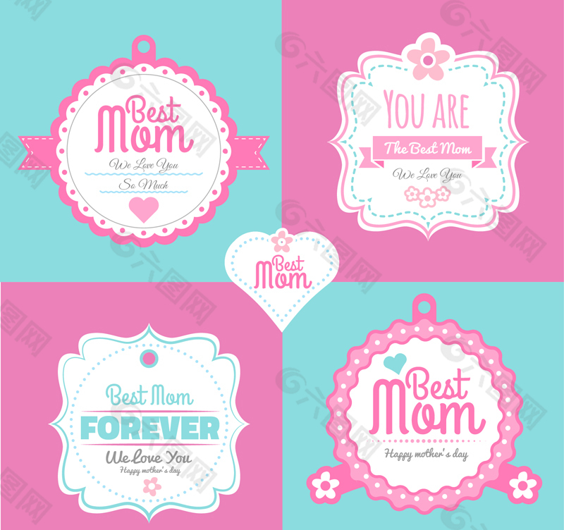 5款粉色母亲节标签矢量素材