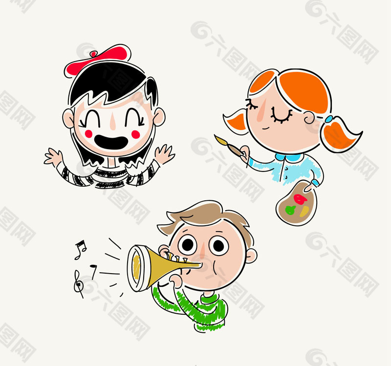 3款彩绘儿童头像矢量素材