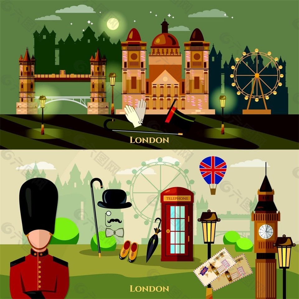 伦敦旅游漫画图片