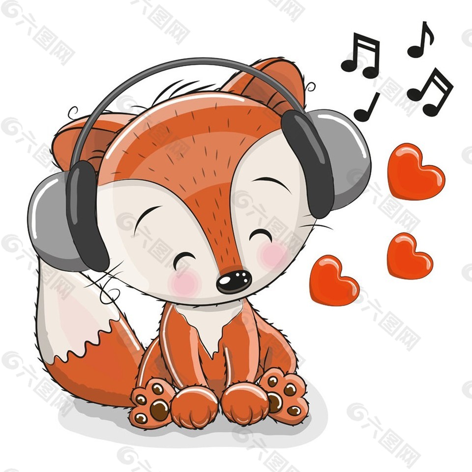 听音乐的卡通狐狸图片