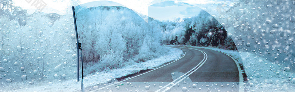 冬季车船外公路雪景背景图