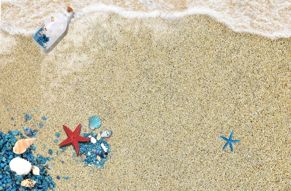 沙滩漂流瓶海星背景