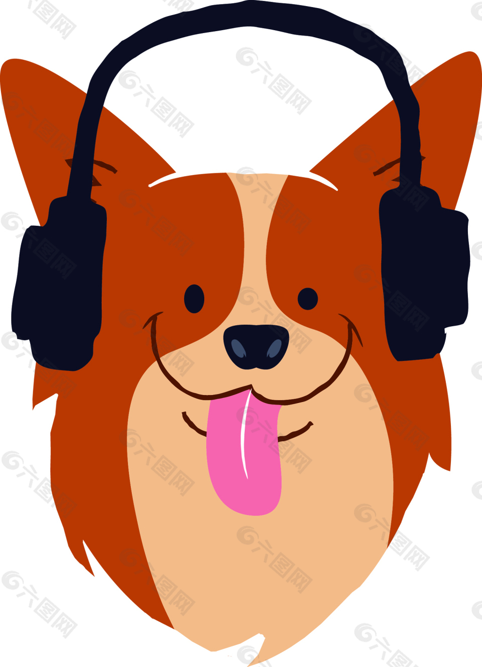戴耳机的小狗插画