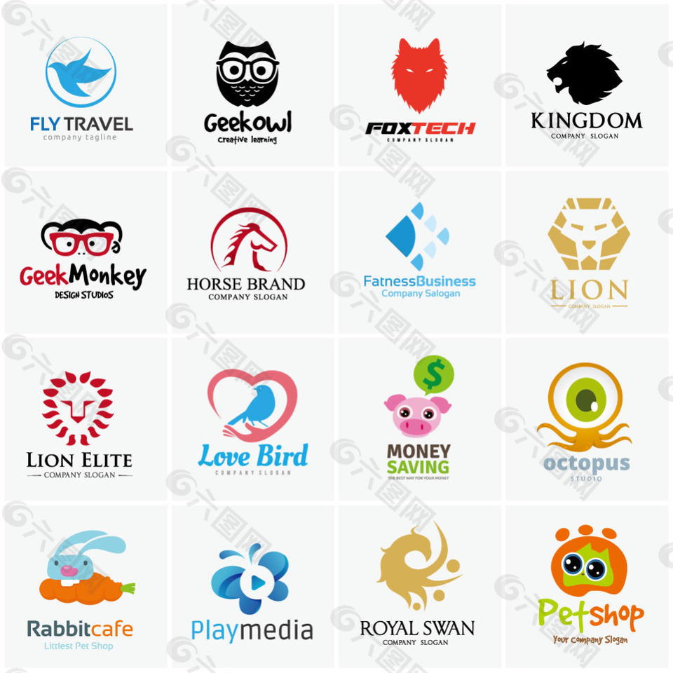 彩色动物标志logo矢量素材