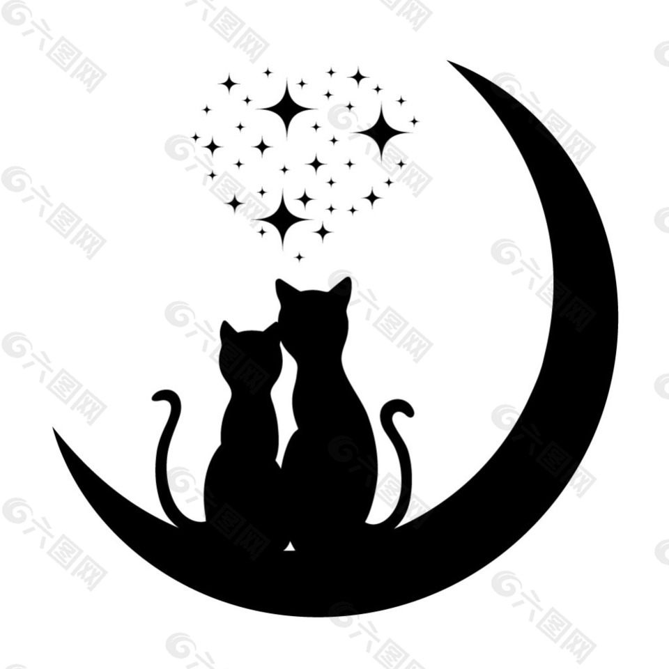 猫爱情主题月亮矢量图素材