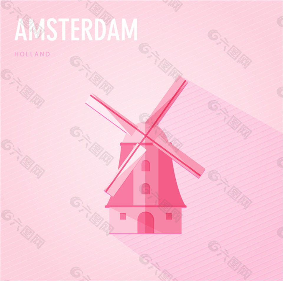 荷兰阿姆斯特丹风车海报矢量素材下载