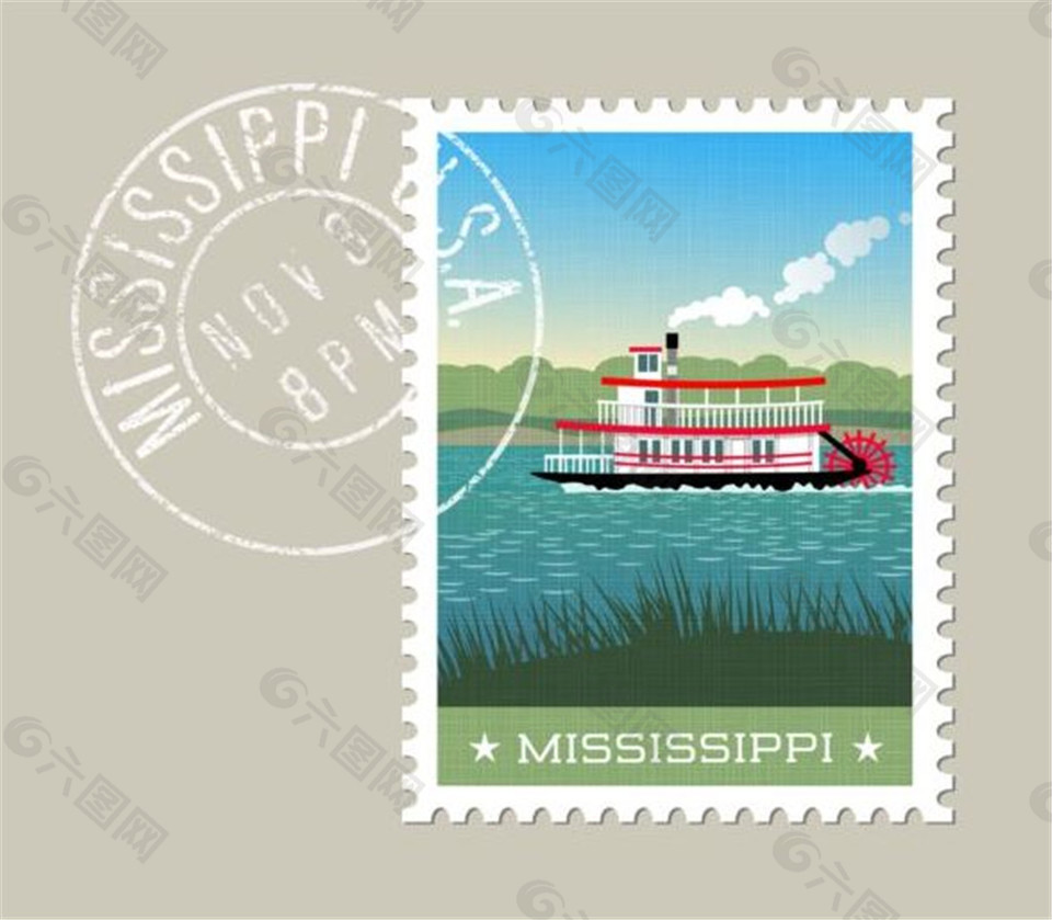 密西西比州邮资邮票模板矢量素材下载