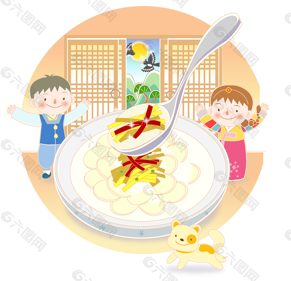 卡通儿童吃大餐素材