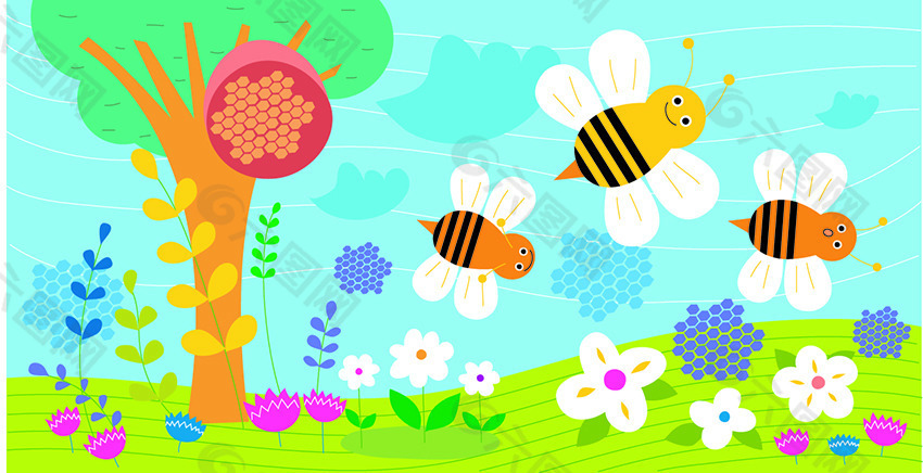 卡通蜜蜂花卉
