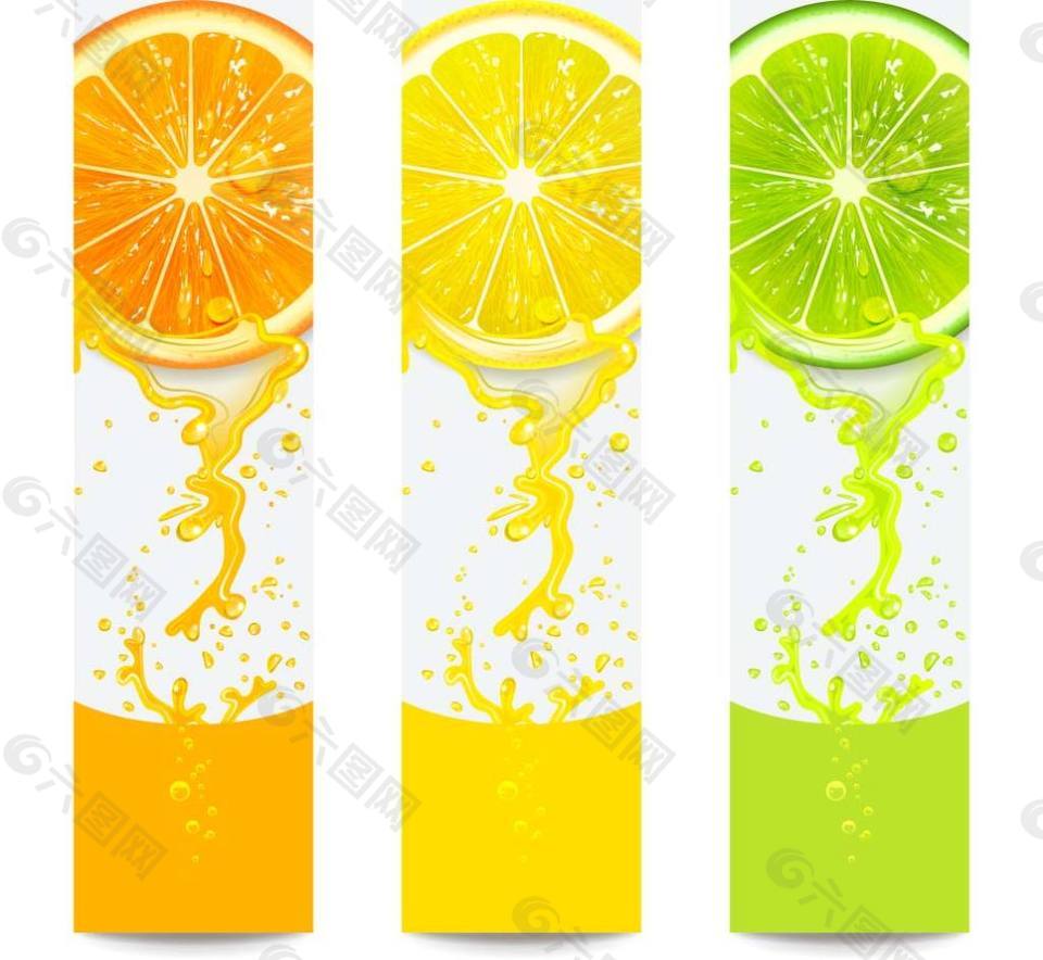 橙子柠檬飞溅效果广告背景矢量素材下载