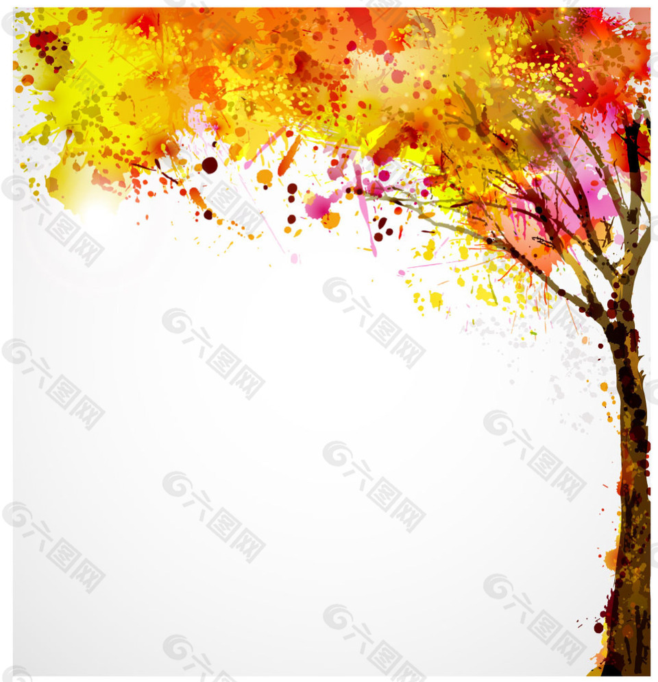 秋天的水彩画树矢量素材
