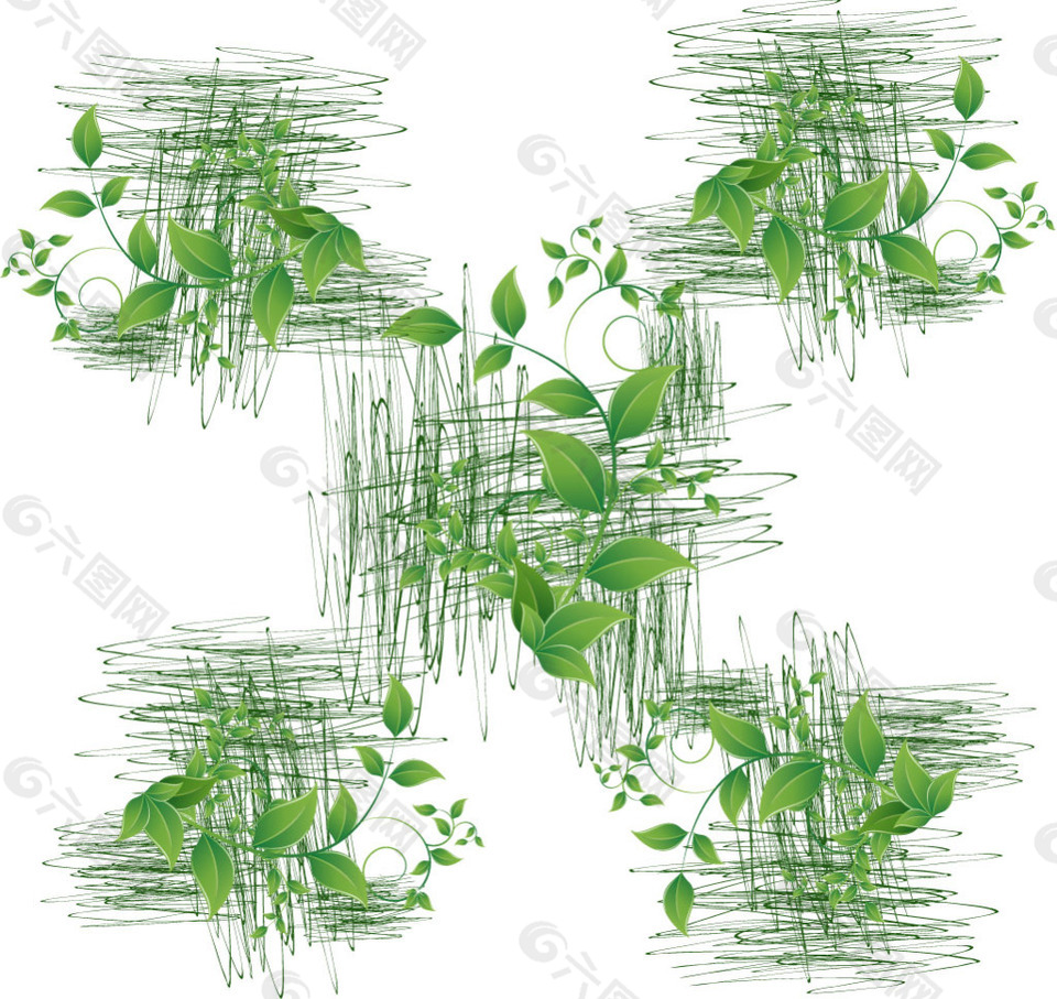 绿色的树叶和线条元素矢量素材