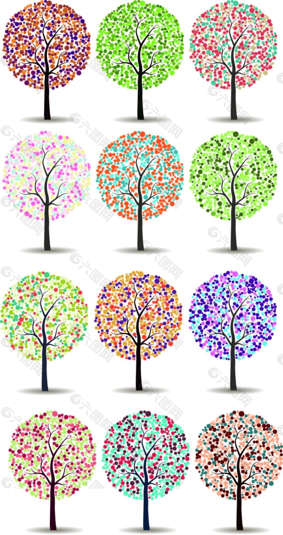 彩色水彩树木