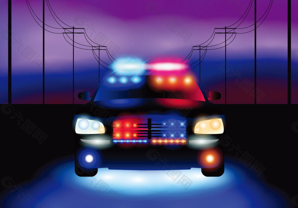 夜景警车插画