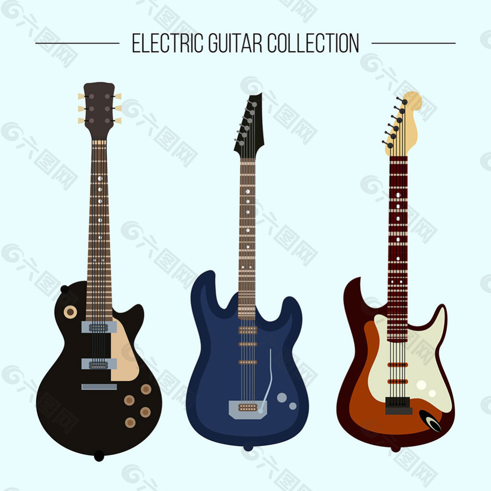 手绘三种电子吉他矢量素材