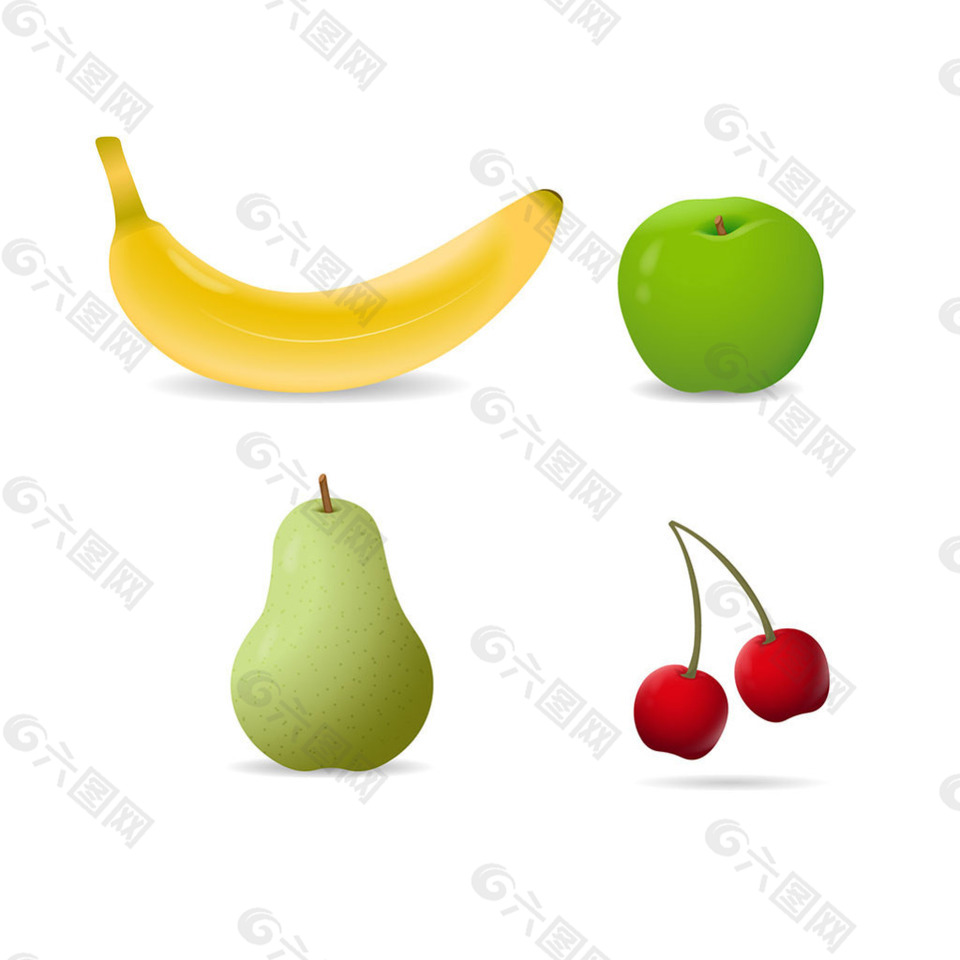 写实风格四种美味水果矢量设计素材