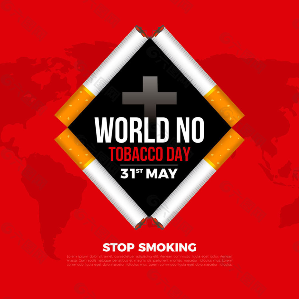 世界无烟日背景香烟呈菱形广告模板素材