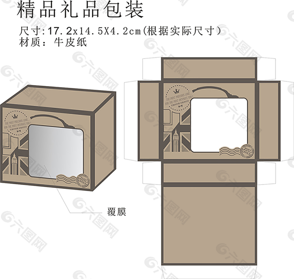 英伦风复古卡通礼品包装包装展开图