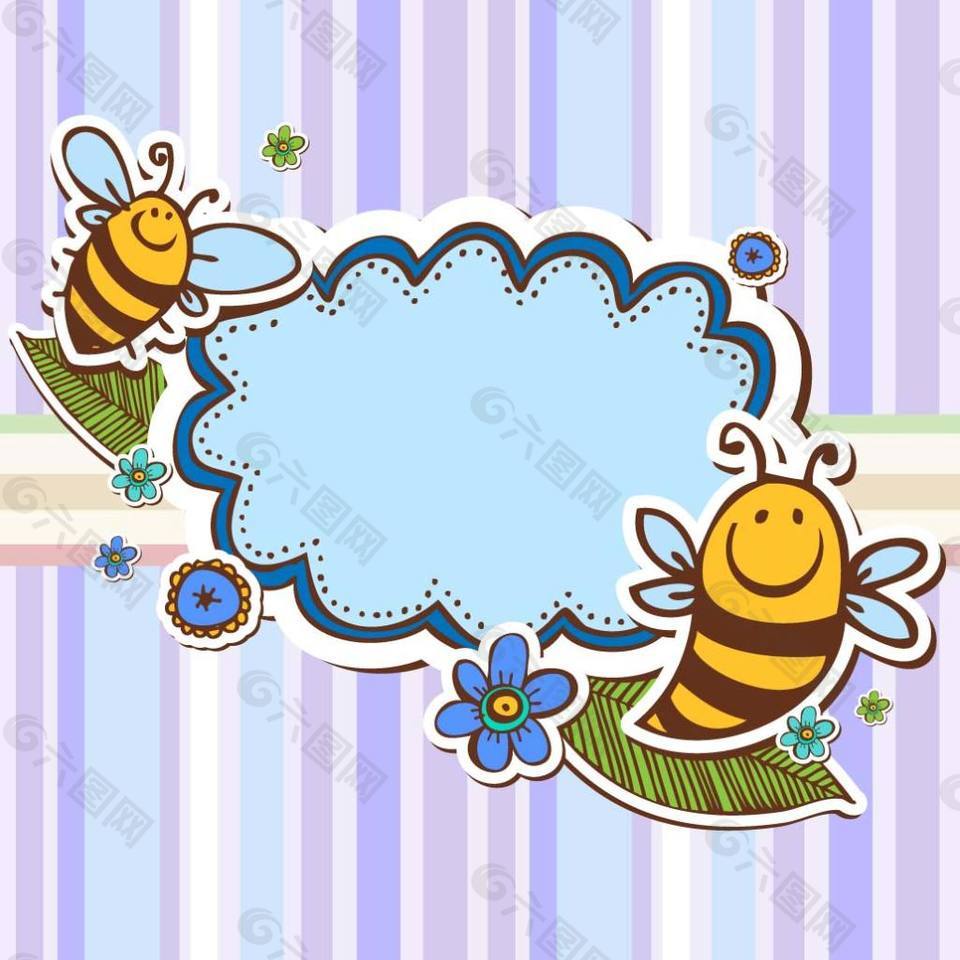 卡通蜜蜂动物装饰边框矢量素材下载