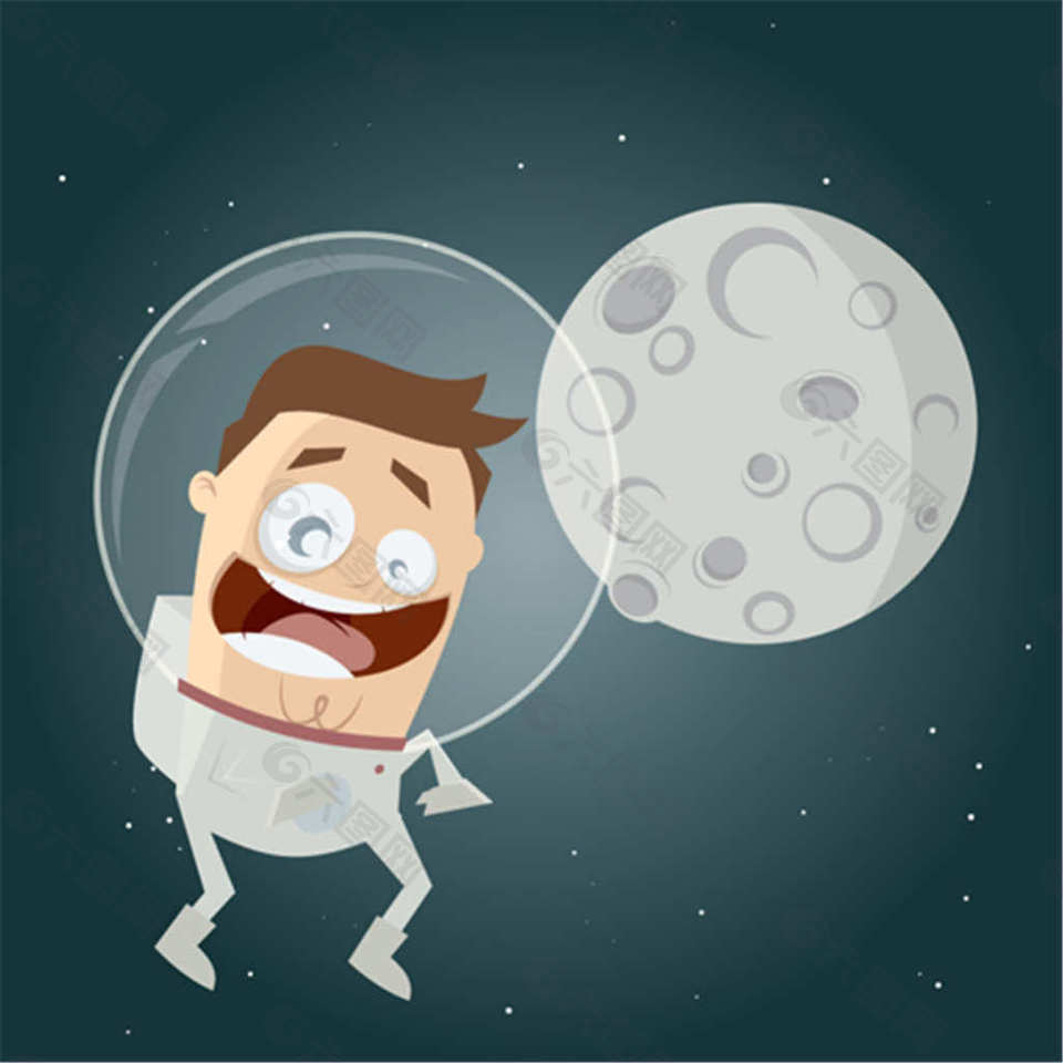 卡通宇航员去月球插画矢量素材下载