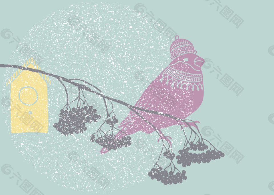 冬季手绘小鸟插画
