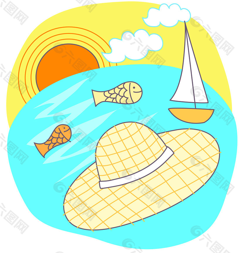 卡通帽子帆船太阳素材