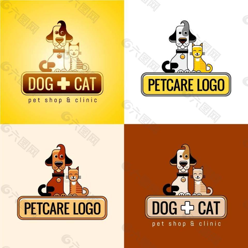 狗和猫的宠物诊所标志设计矢量素材下载