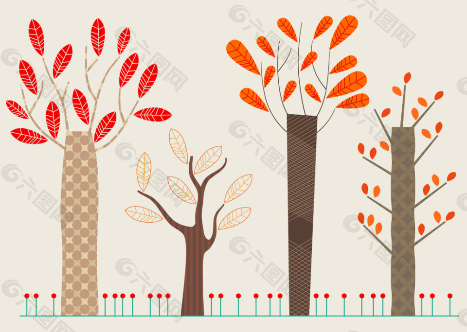 秋季扁平树木插画