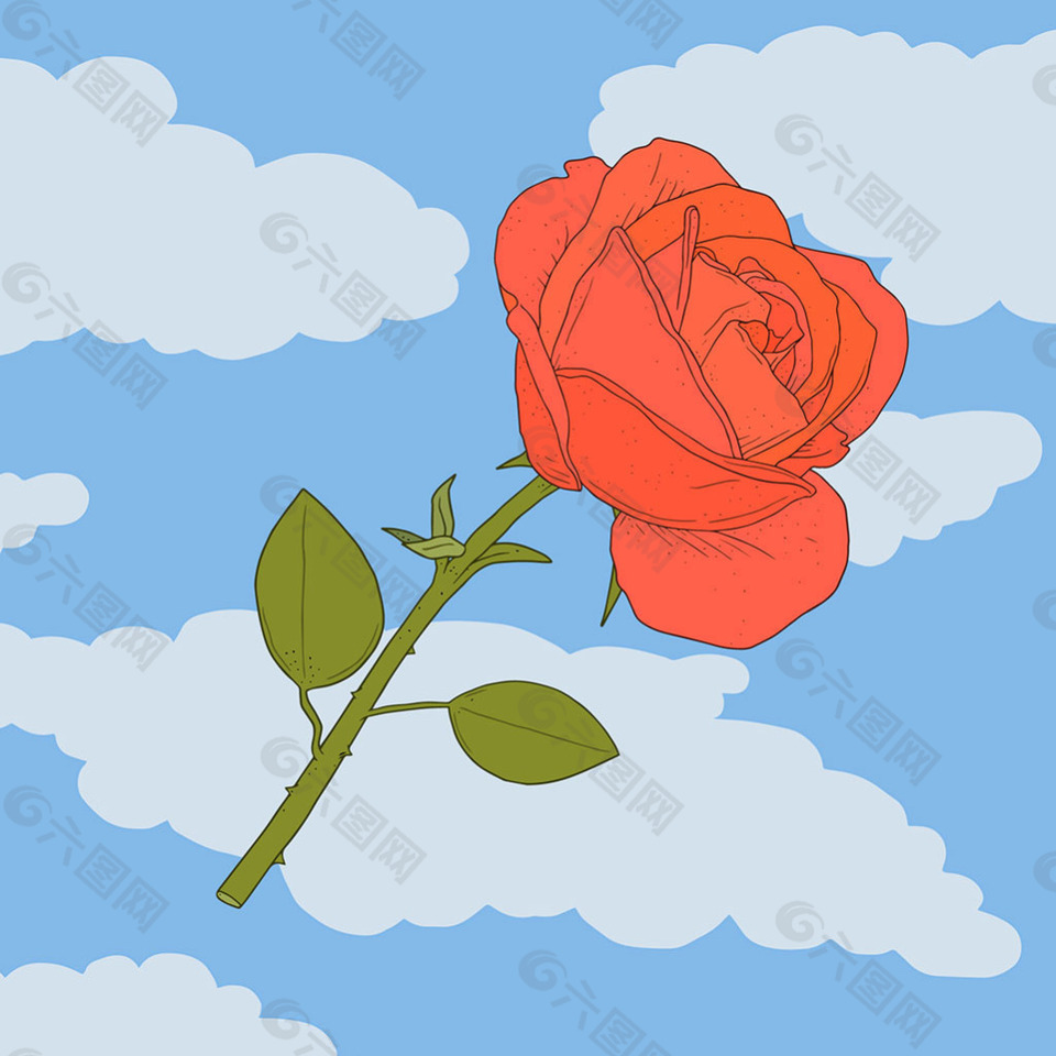 蓝天白云背景玫瑰装饰图形矢量素材