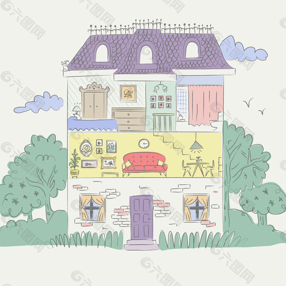 彩色的房子剖视图