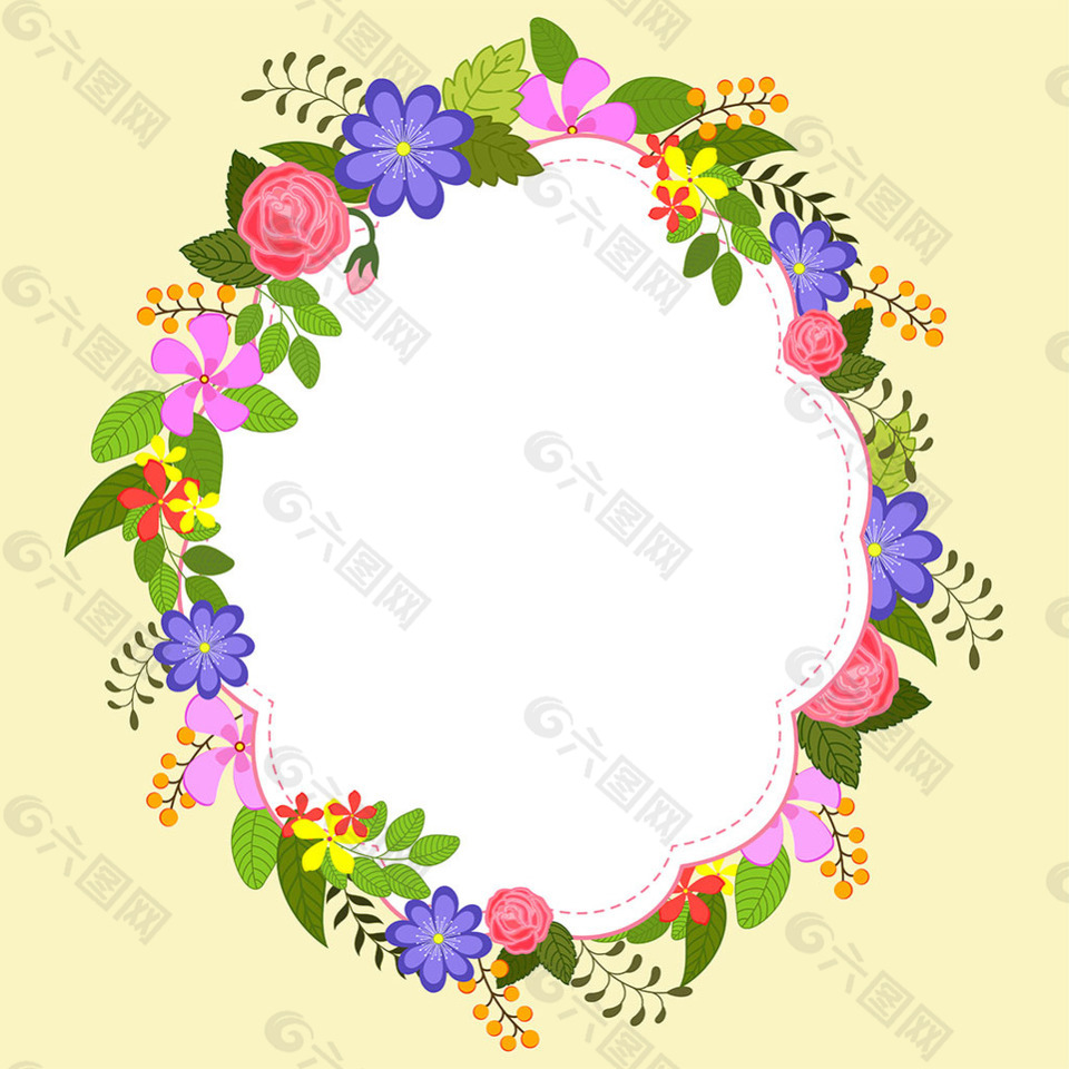 五颜六色的鲜花装饰优雅的花边图案背景