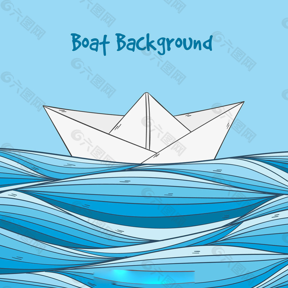波浪装饰图案背景与纸船
