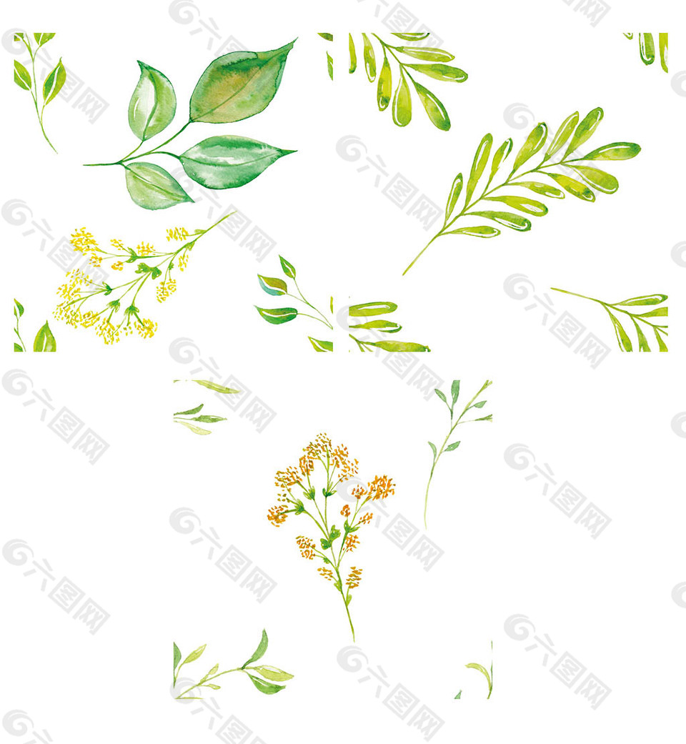 手绘绿叶花纹花卉花边元素