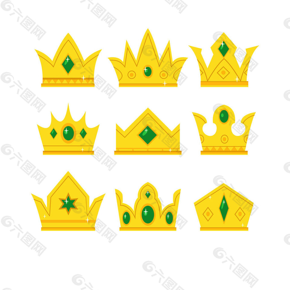 镶嵌绿色宝石的金色皇冠矢量设计素材