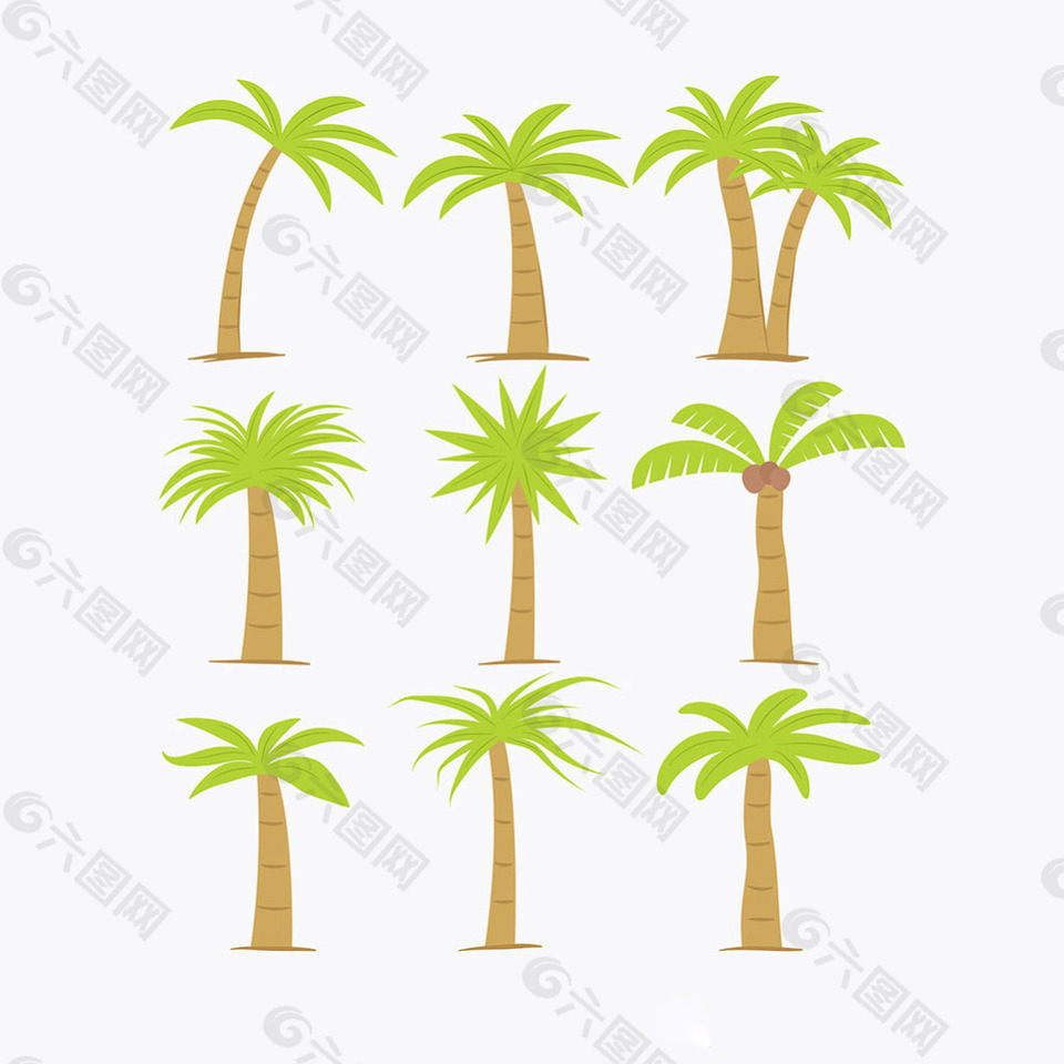 9个不同的棕榈树矢量设计素材