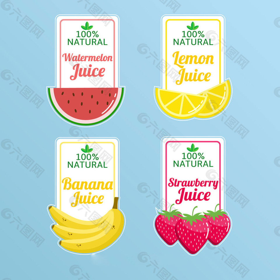 四个不同水果的宣传形象标签矢量设计素材