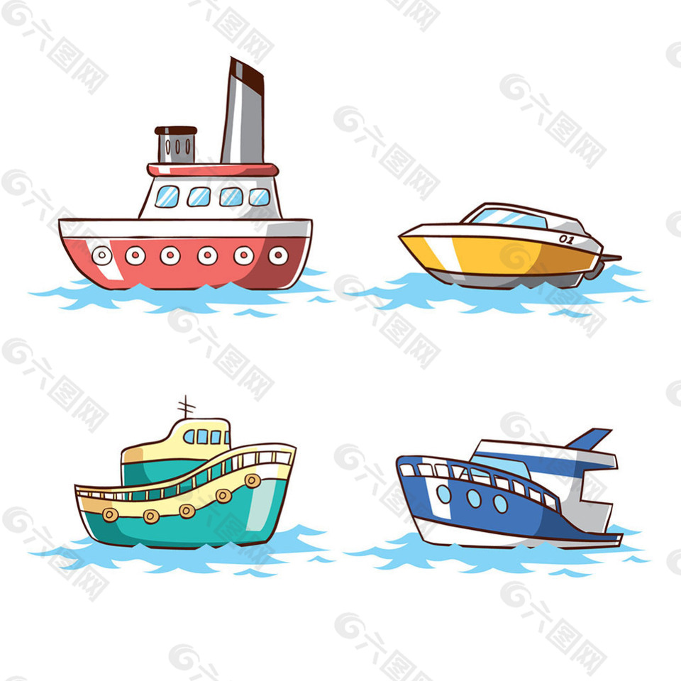 各种颜色形状的游艇矢量设计素材