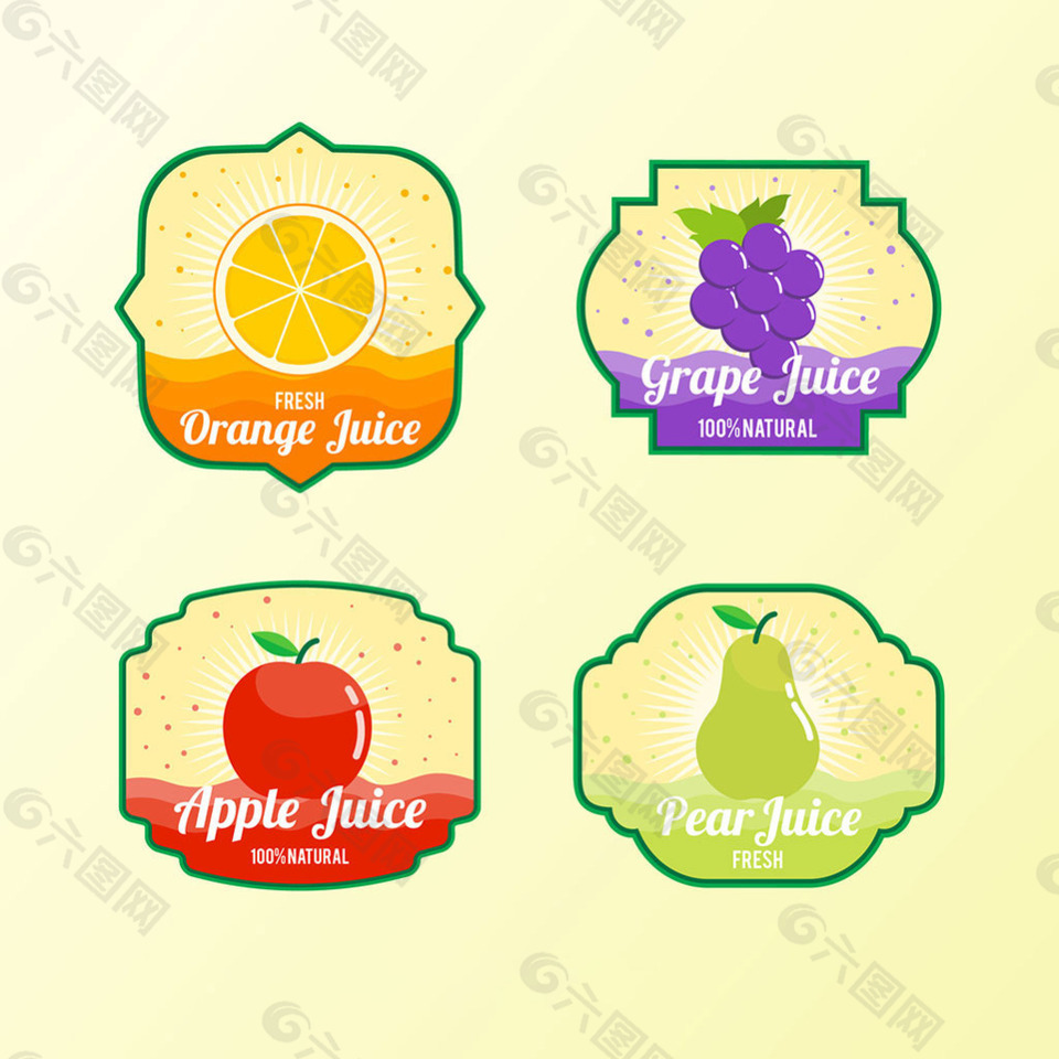 几种果汁的标签矢量设计素材
